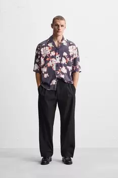 Рубашка с цветочным принтом ZARA, фиолетовый