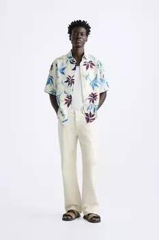 Рубашка с цветочным принтом ZARA, фиолетовый