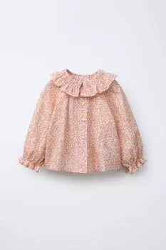 Рубашка с цветочным принтом ZARA, оранжевый