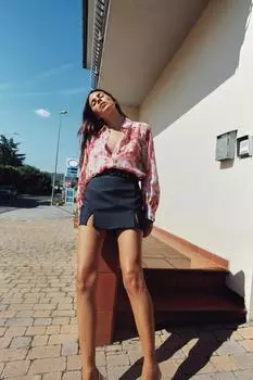 Рубашка с цветочным принтом ZARA, разноцветный