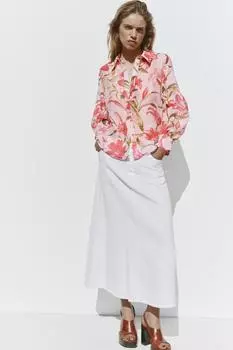 Рубашка с цветочным принтом ZARA, разноцветный