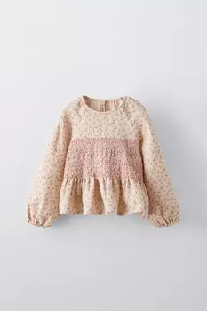 Рубашка с цветочным рисунком и эластичной деталью ZARA, цвет stone