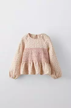 Рубашка с цветочным рисунком и эластичной деталью ZARA, цвет stone