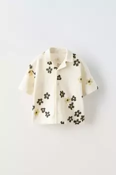Рубашка с цветочным рисунком ZARA, белый