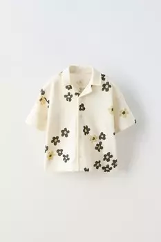 Рубашка с цветочным рисунком ZARA, белый