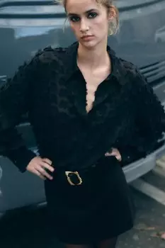 Рубашка с цветочным рисунком ZARA, черный