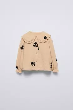 Рубашка с цветочным рисунком ZARA, цвет butter