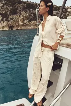 Рубашка с цветочным жаккардом ZARA, экрю