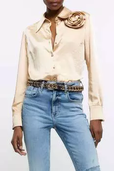 Рубашка с декоративным цветком River Island, коричневый