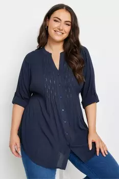 Рубашка с декоративными защипами Yours Curve, синий