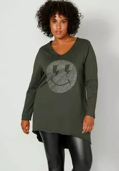 Рубашка с длинным рукавом A-LINE GLITZER-SMILEY V AUSSCHNITT Angel of Style, цвет khaki