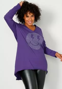Рубашка с длинным рукавом A-LINE GLITZER-SMILEY V AUSSCHNITT Angel of Style, цвет lila