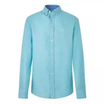 Рубашка с длинным рукавом Hackett Linen Herringbone, синий