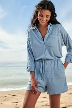 Рубашка с длинным рукавом и фактурным карманом Next, синий