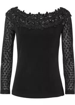 Рубашка с длинным рукавом и кружевом Bodyflirt Boutique, черный