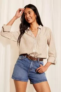 Рубашка с длинным рукавом и льном на пуговицах Friends Like These, коричневый