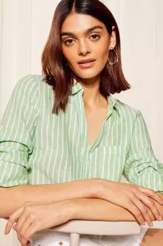 Рубашка с длинным рукавом и льном на пуговицах Friends Like These, зеленый