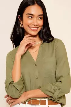 Рубашка с длинным рукавом и льном на пуговицах Friends Like These, зеленый