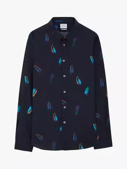 Рубашка с длинным рукавом и принтом перьев Paul Smith, синий/мульти