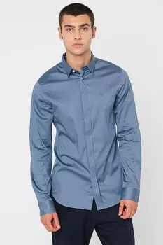 Рубашка с длинным рукавом и вышитым логотипом ARMANI EXCHANGE, пыльно-синий