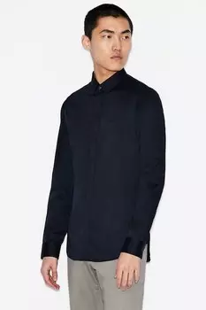 Рубашка с длинным рукавом и вышитым логотипом ARMANI EXCHANGE, темно-синий