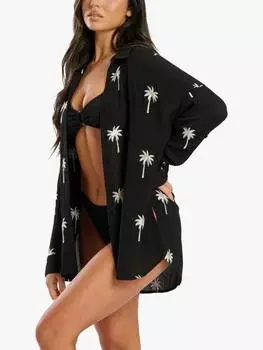 Рубашка с длинным рукавом и вышитыми блестками деталями в виде пальмового дерева South Beach, черный/разноцветный