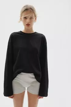 Рубашка с длинным рукавом из хлопка H&M, черный