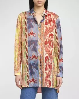 Рубашка с длинным рукавом из хлопковой вуали обоев Etro, цвет Print On White Base