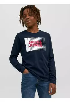 Рубашка с длинным рукавом Jack & Jones, темно-синий Jjecorp Logo Play O Neck