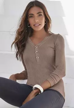 Рубашка с длинным рукавом LANGARM LASCANA, цвет taupe