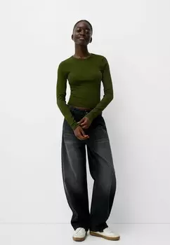 Рубашка с длинным рукавом LONG SLEEVE Bershka, зеленый