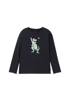 Рубашка с длинным рукавом MIT PRINT TOM TAILOR, темно-синий
