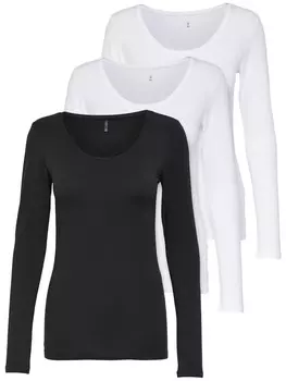 Рубашка с длинным рукавом ONLY 3er Set Basic, цвет wei/wei/schwarz