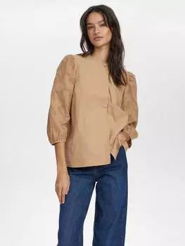 Рубашка с длинным рукавом от хенсли бродери Numph, коричневый