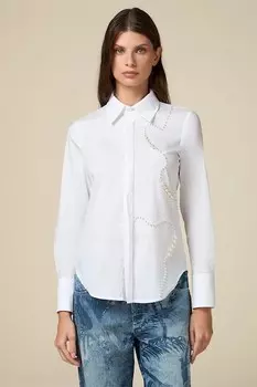 Рубашка с длинным рукавом с бисером Oltre, белый