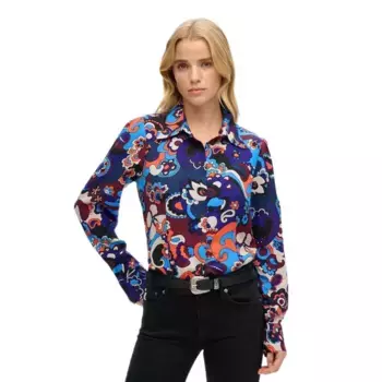 Рубашка с длинным рукавом Superdry Printed Fittede 70S, синий