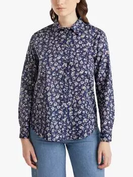 Рубашка с длинным рукавом в цветочек Benetton, темно-синий/разноцветный