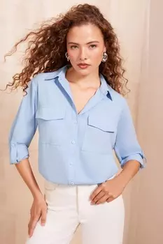 Рубашка с длинным рукавом в стиле «утюг» с застежкой на пуговицы Friends Like These, синий