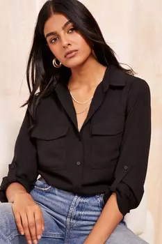 Рубашка с длинным рукавом в стиле «утюг» с застежкой на пуговицы Friends Like These, черный