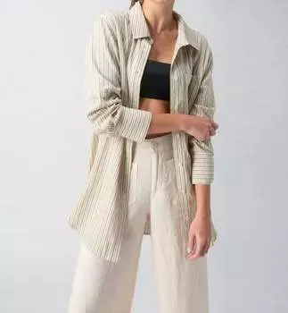 Рубашка с длинными карманами в полоску цвета эко-оливы Sanctuary, цвет eco olive stripe