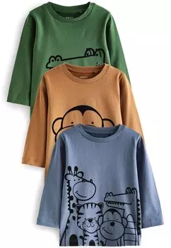 Рубашка с длинными рукавами 3 PACK APPLIQU TRANSPORT Next, цвет green blue yellow linear animals