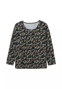 Рубашка с длинными рукавами, цветочным принтом и эластичным низом Sheego, цвет Tiefgr_n Gemustert