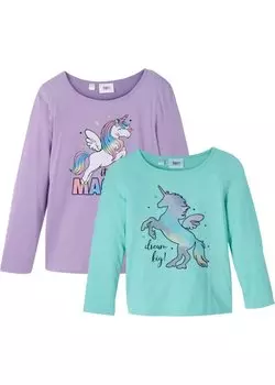 Рубашка с длинными рукавами для девочек (2 шт) из натурального хлопка Bpc Bonprix Collection, сиреневый