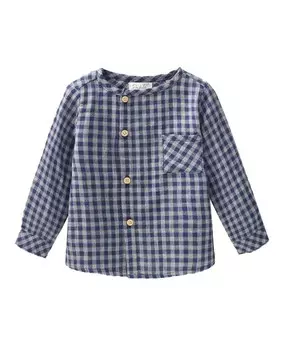Рубашка с длинными рукавами для мальчика в сине-серой клетчатой ткани Dadati, темно-синий