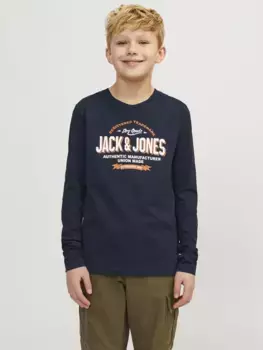Рубашка с длинными рукавами для подростков Jack & Jones "JJELOGO TEE LS O-NECK 2 COL NOOS JNR" Jack & Jones Junior, синий