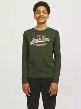 Рубашка с длинными рукавами для подростков Jack & Jones "JJELOGO TEE LS O-NECK 2 COL NOOS JNR" Jack & Jones Junior, цвет Kombu Green