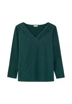 Рубашка с длинными рукавами и декоративными складками на V-образном вырезе, А-силуэт Sheego by JoeBrowns, темно-зеленый
