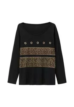 Рубашка с длинными рукавами и декором из люверсов и заклепок Sheego, черный