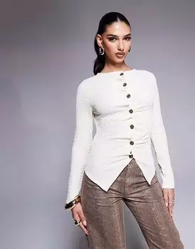 Рубашка с длинными рукавами и фактурной отделкой на пуговицах ASOS DESIGN кремового цвета