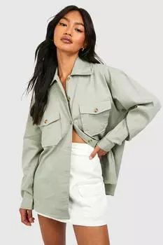 Рубашка с длинными рукавами и карманами Boohoo, шалфей
